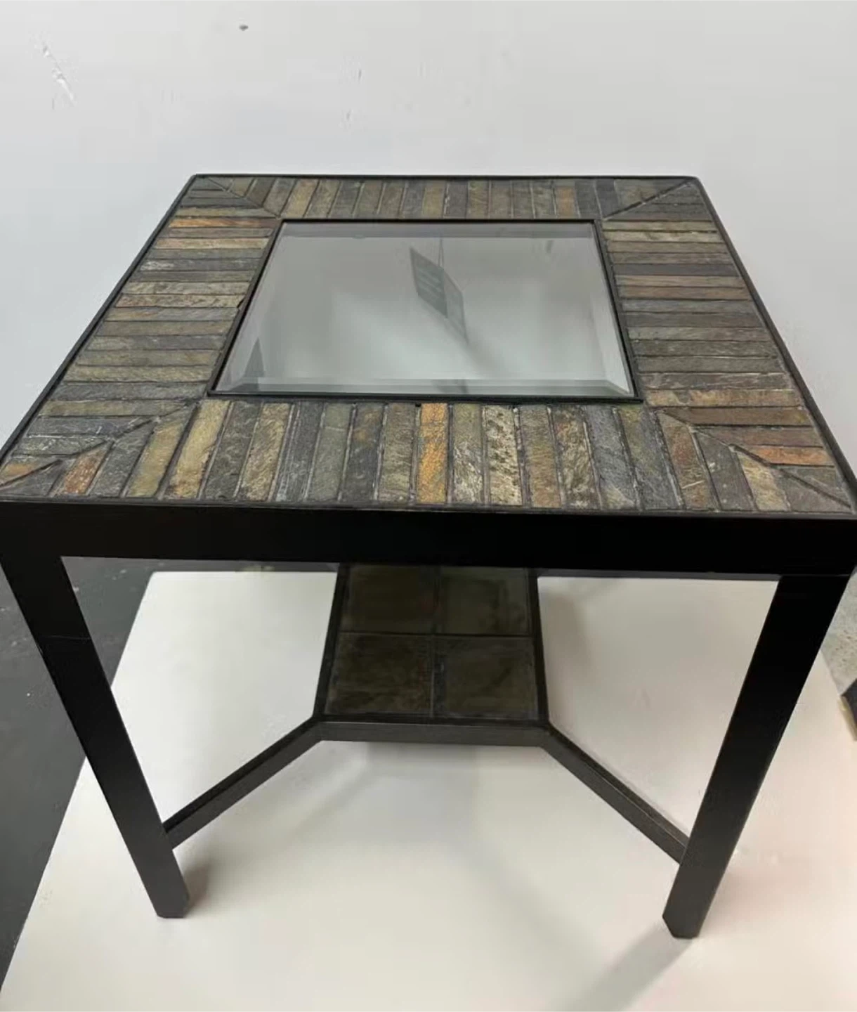 Square End Table with Slate and Glass Top - photo 2