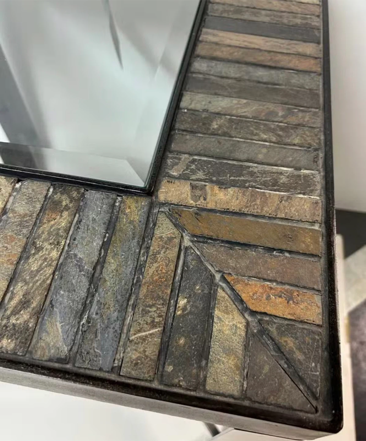Square End Table with Slate and Glass Top - photo 3