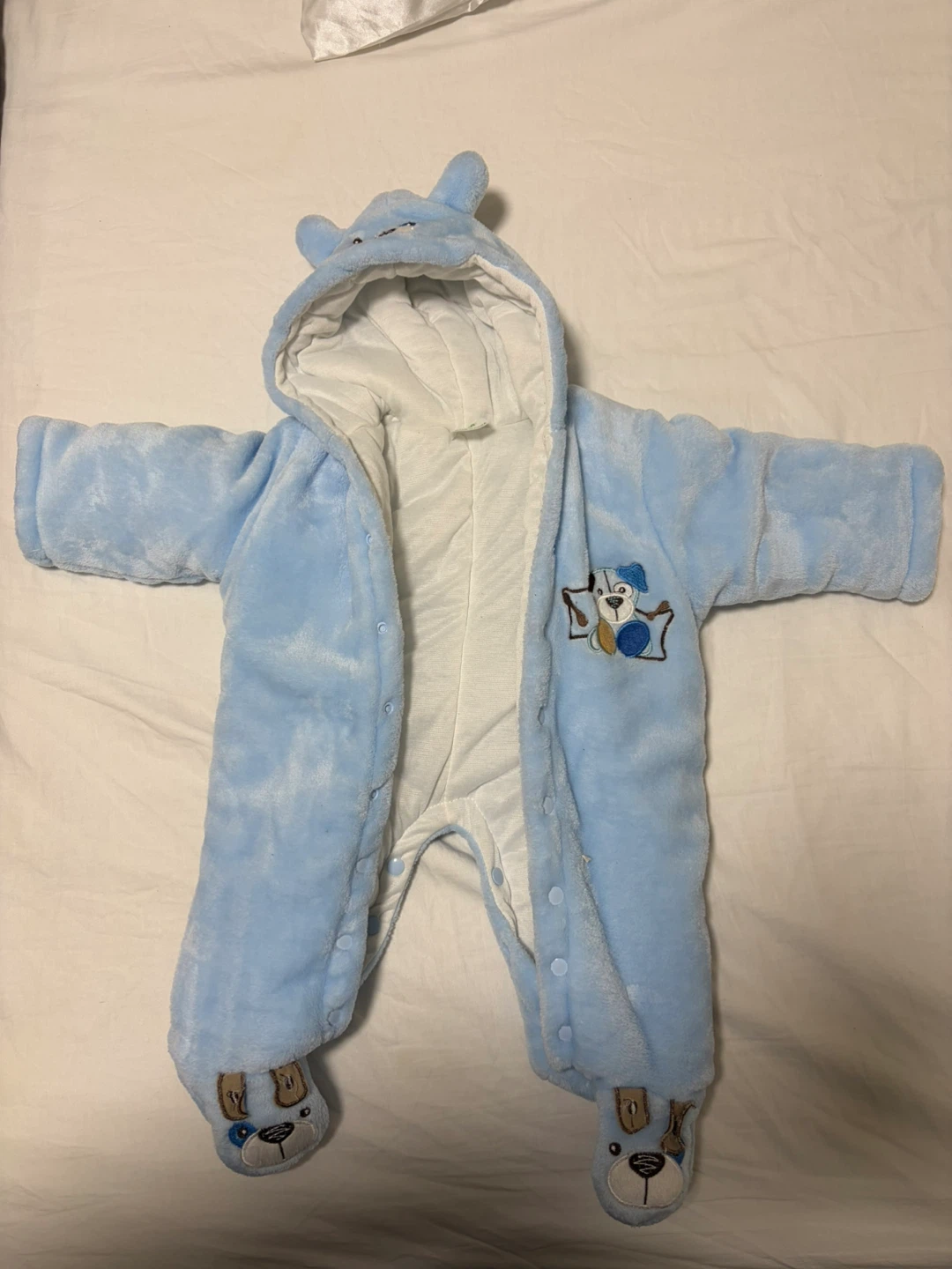 Blue Baby Snowsuit with Bear Hood and Feet