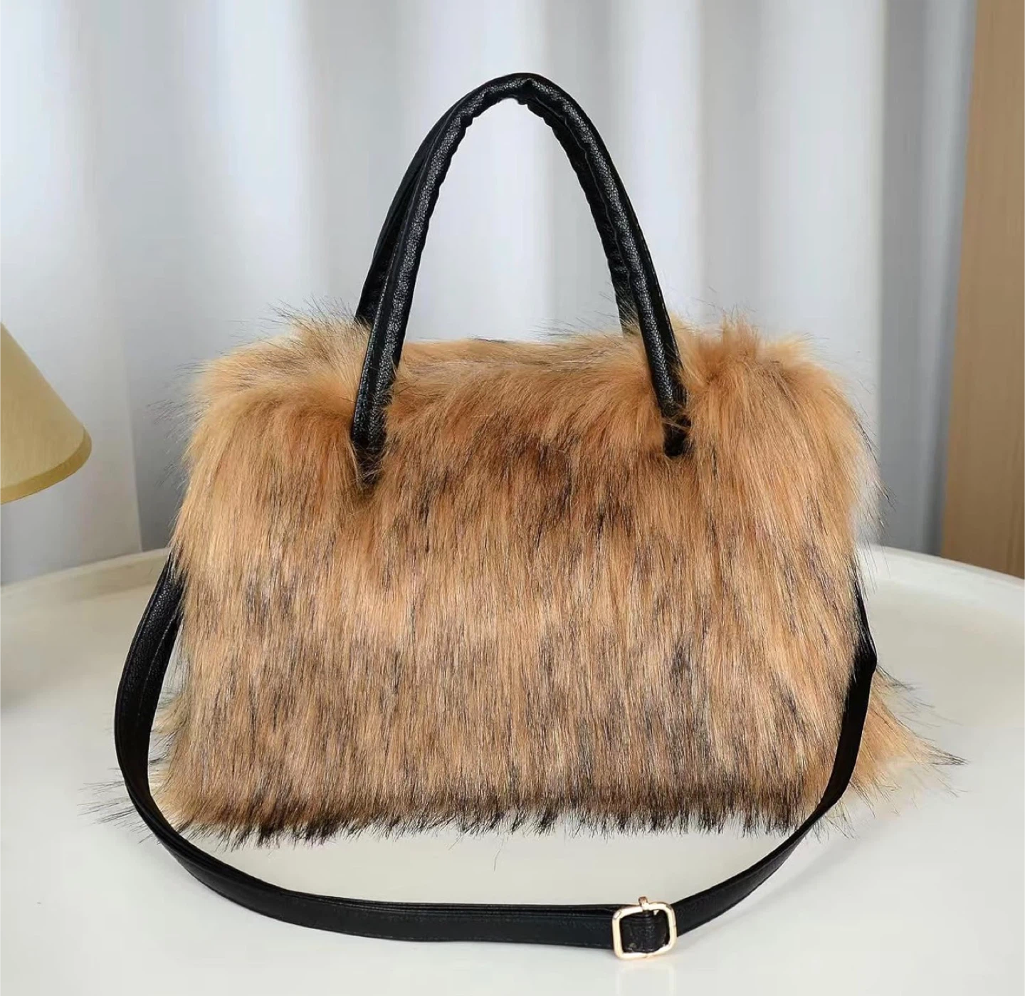 Faux Fur Tote Bag - Brown - photo 3
