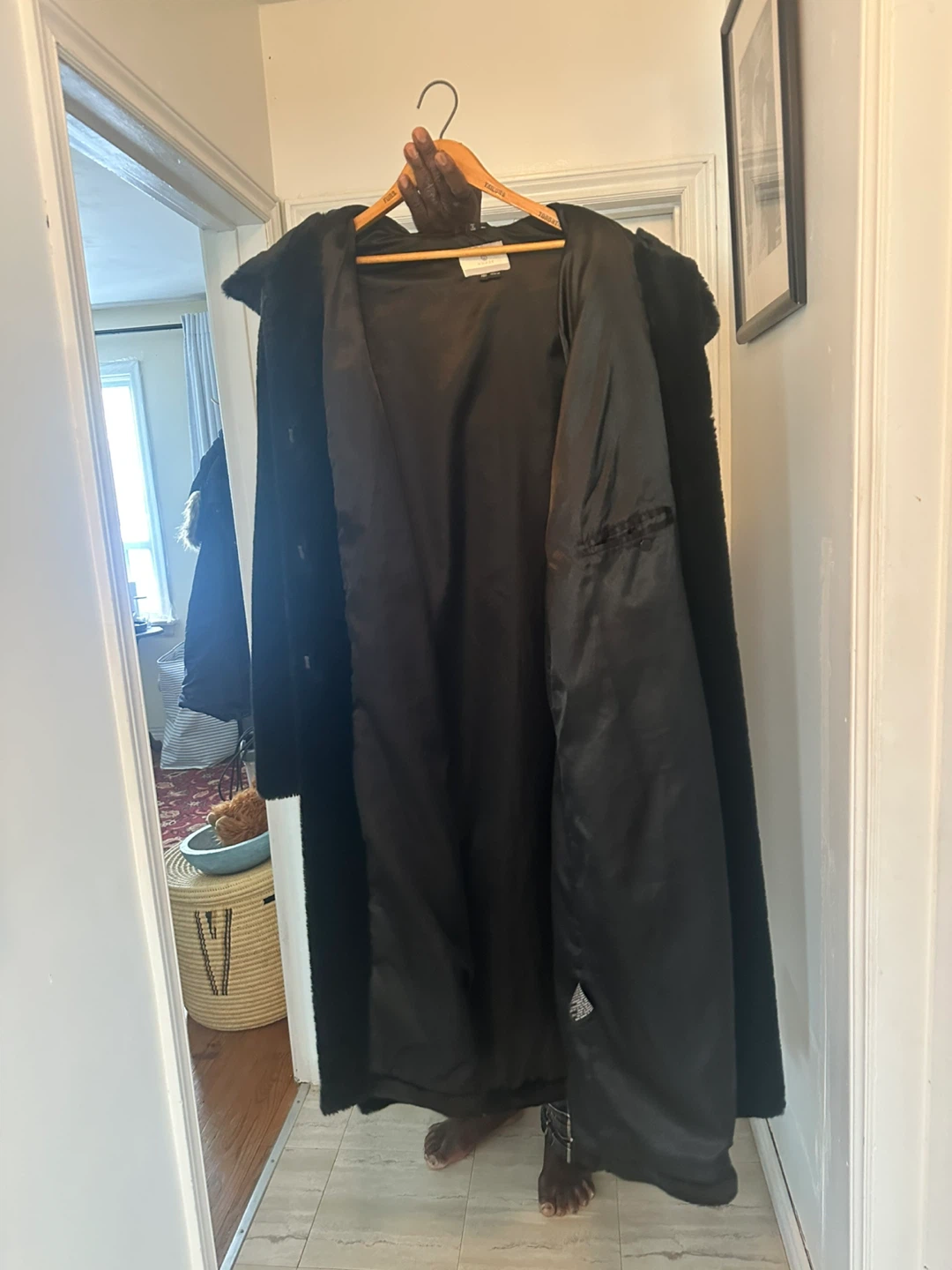 Black Faux Fur Full Length Coat - photo 2