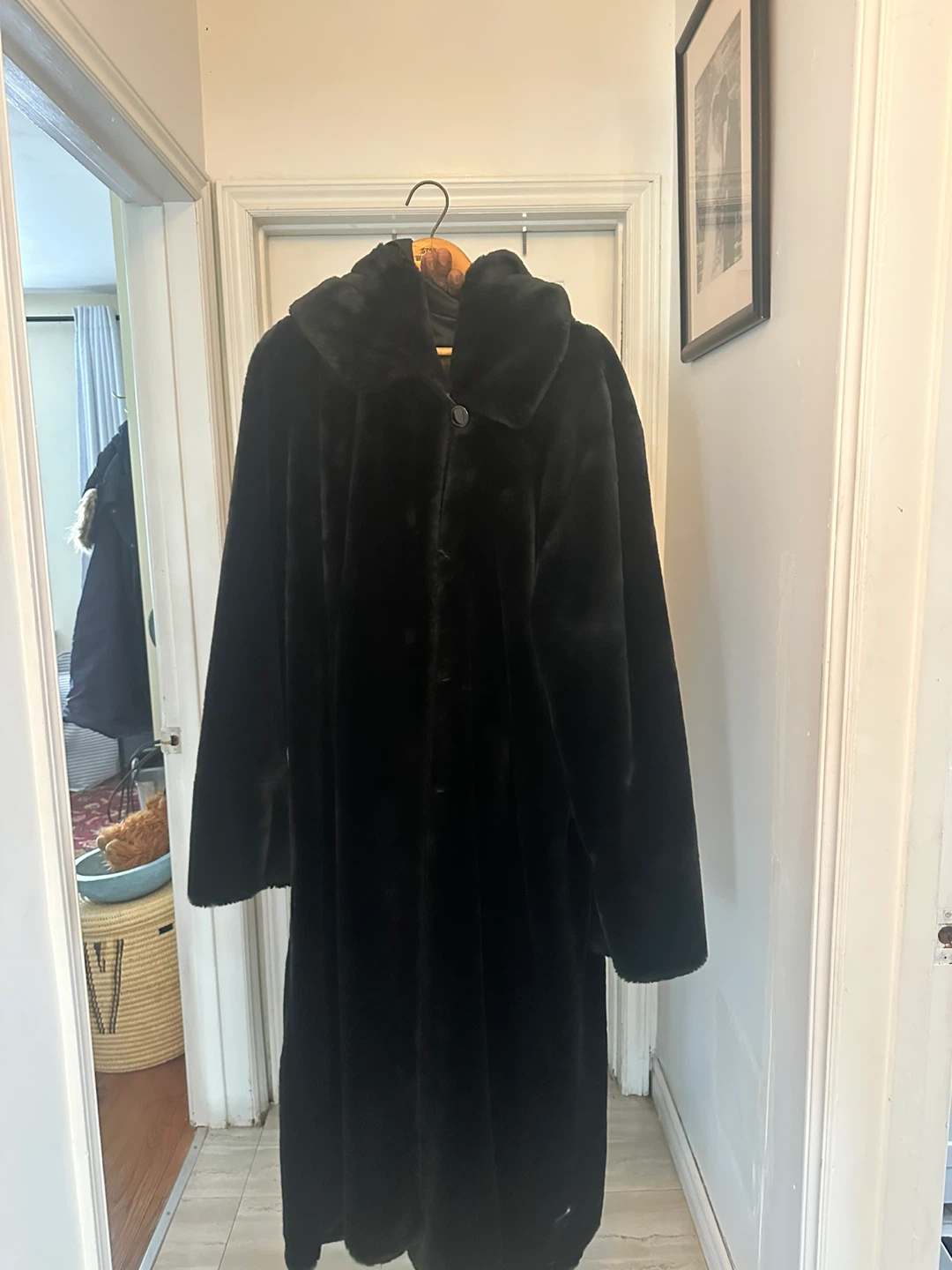 Black Faux Fur Full Length Coat
