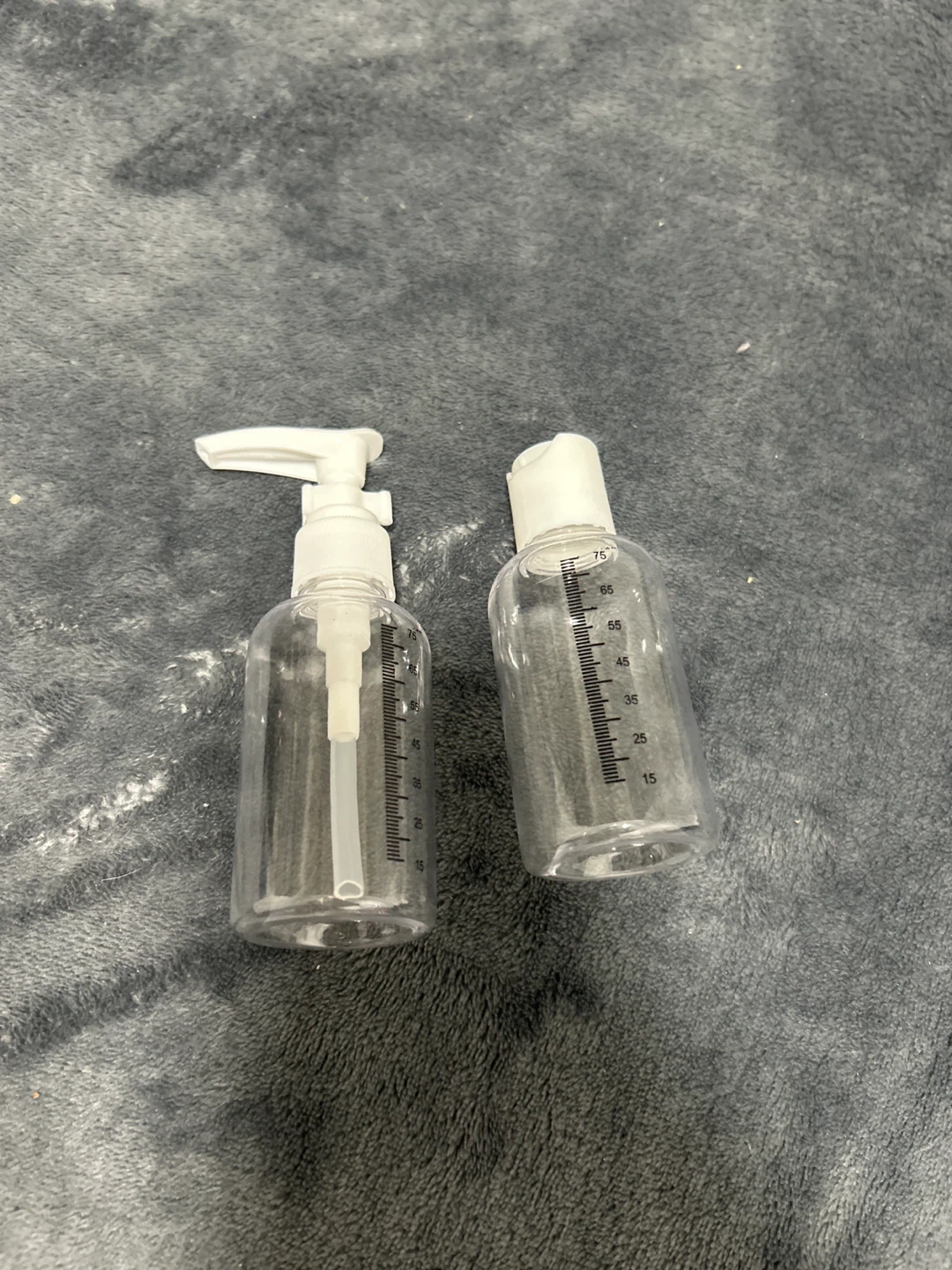 Set of 2 Travel Size Clear Plastic Bottles with Pumps & Caps