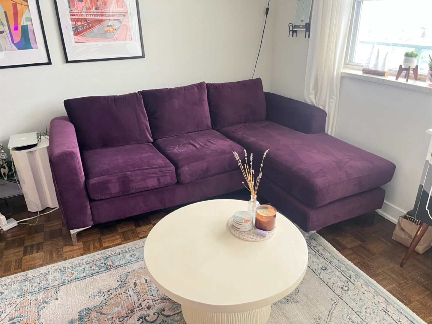 Purple Velvet Sectional Sofa Bed - photo 2