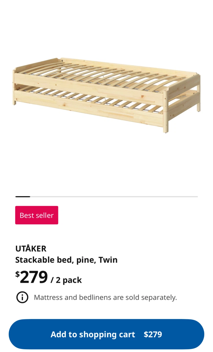 IKEA UTÅKER Stackable Twin Bed Frame - Pine