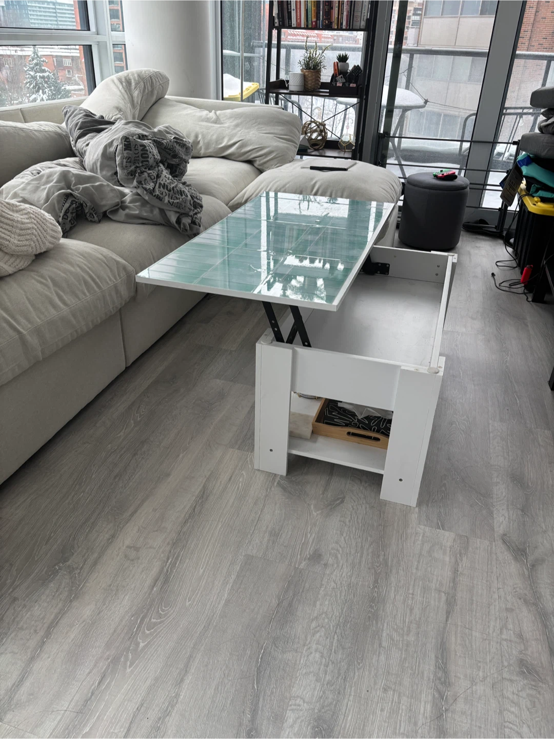 White Lift-Top Coffee Table with Vinyl top (removable) - photo 2