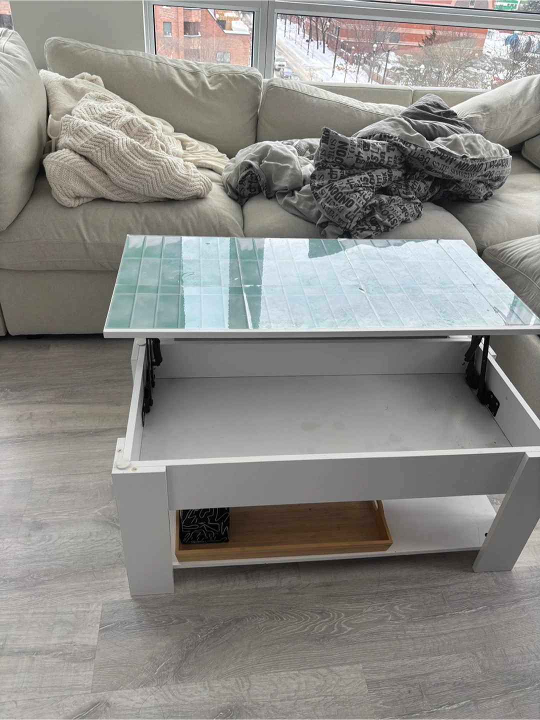 White Lift-Top Coffee Table with Vinyl top (removable) - photo 4