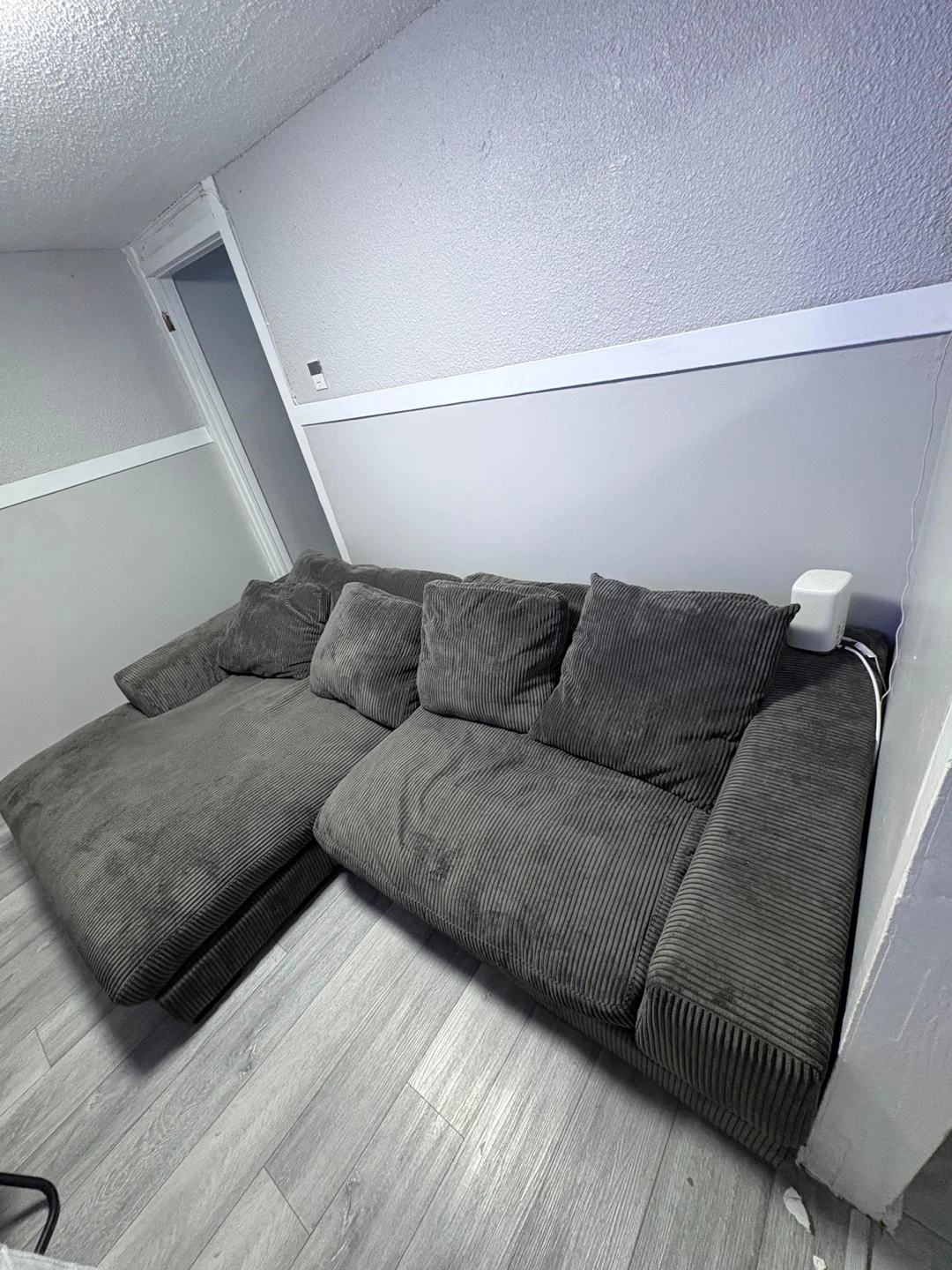 Grey Corduroy Sectional Sofa with Chaise - photo 2