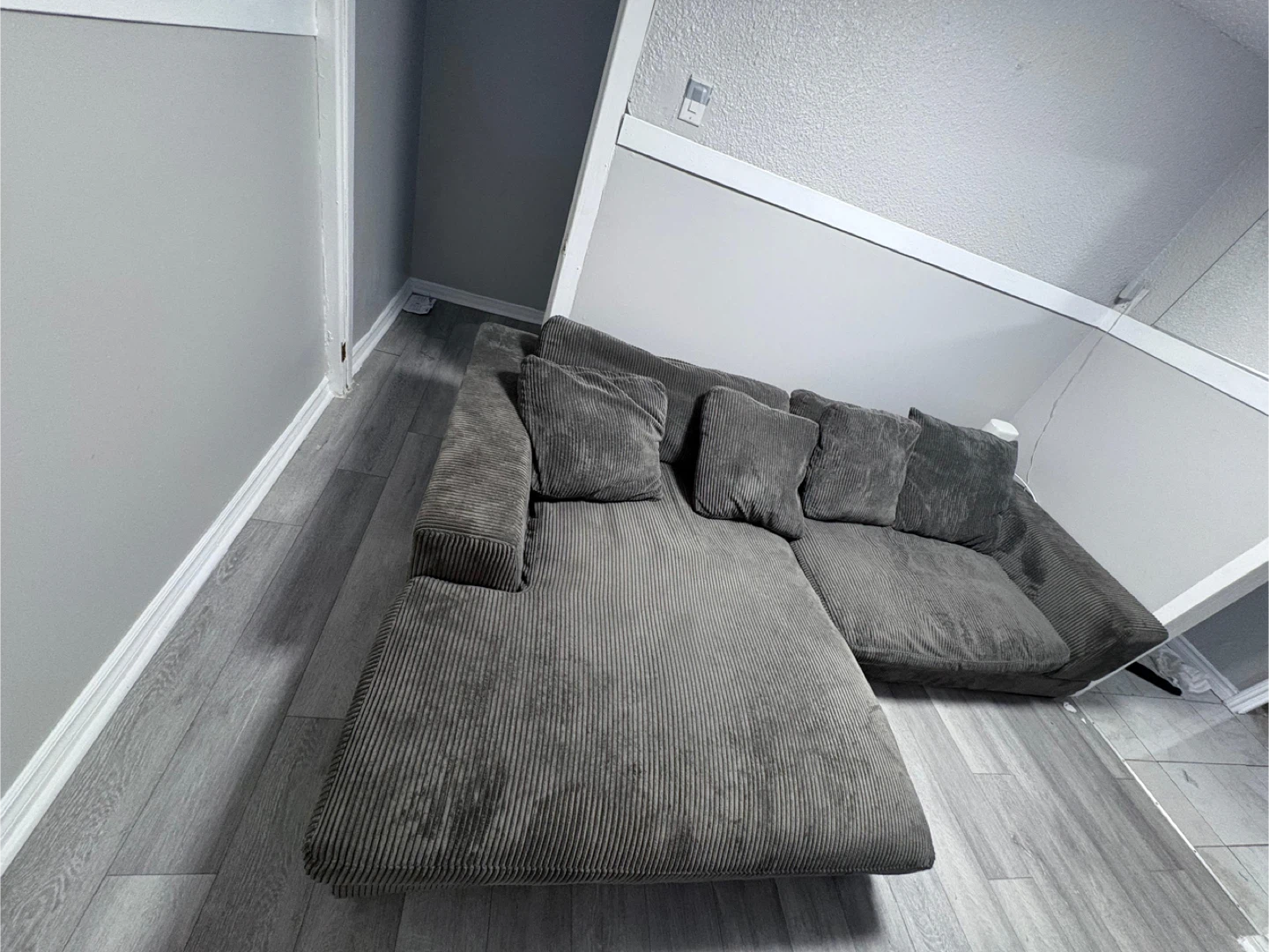 Grey Corduroy Sectional Sofa with Chaise