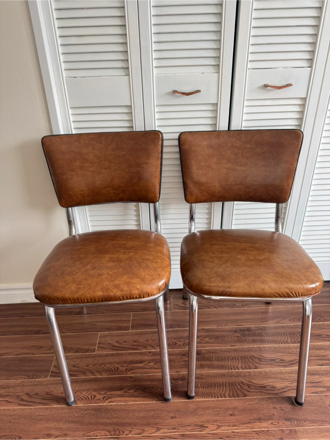 Vintage Brown Faux Leather Dining Chairs (Set of 2)
