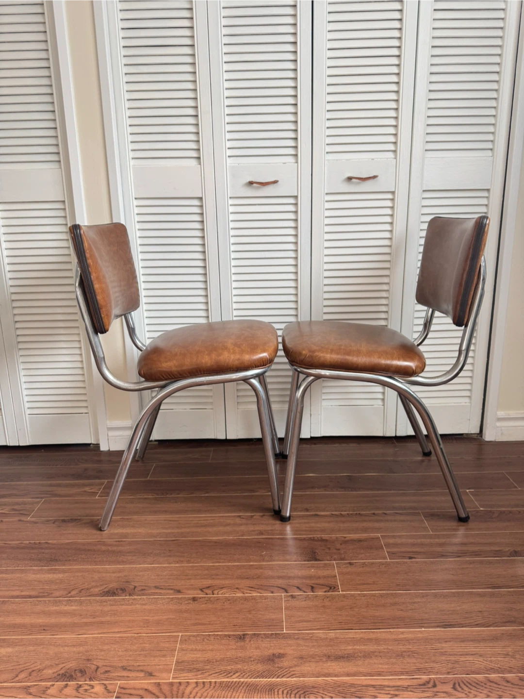 Vintage Brown Faux Leather Dining Chairs (Set of 2) - photo 3