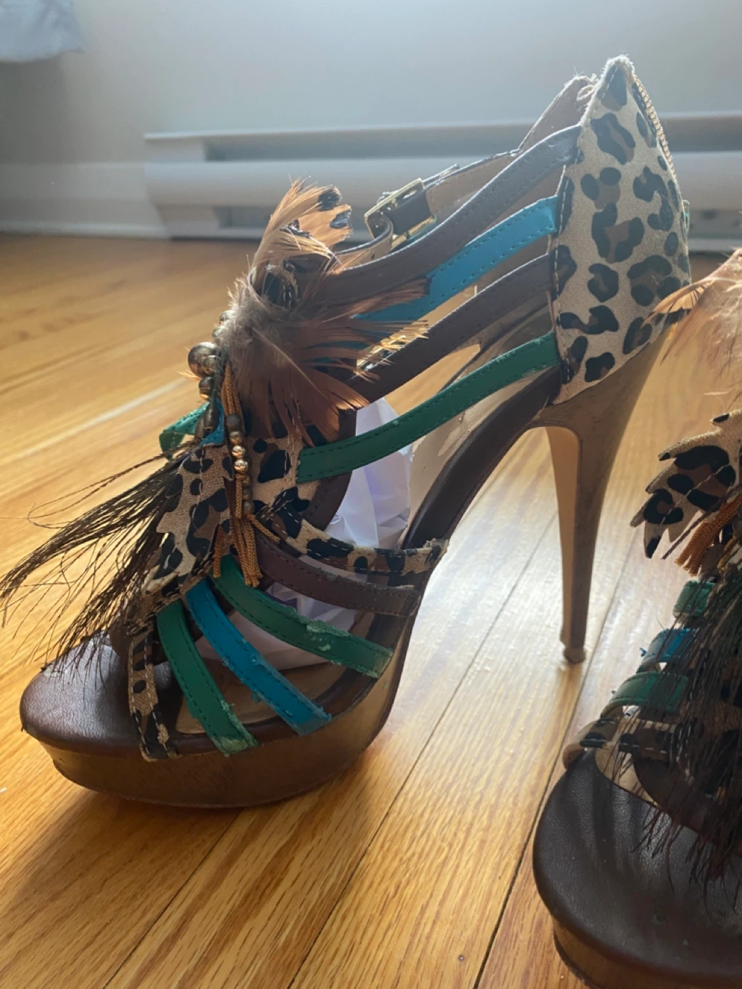 Leopard Print Feather Platform Heels - photo 4