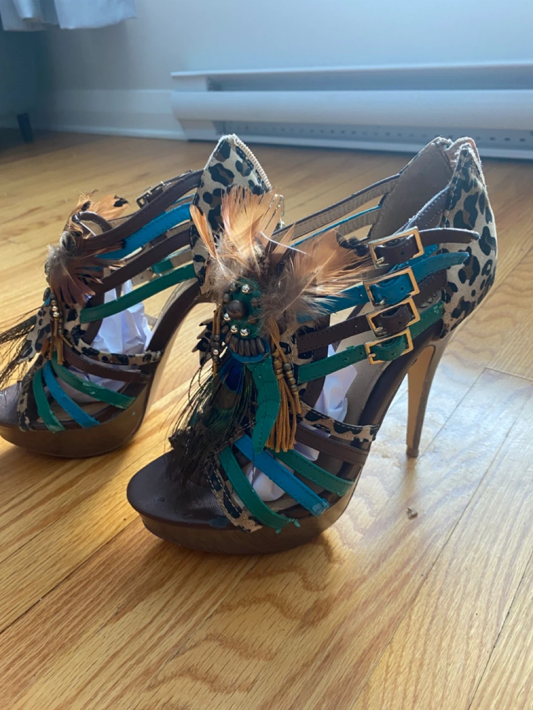 Leopard Print Feather Platform Heels - photo 2