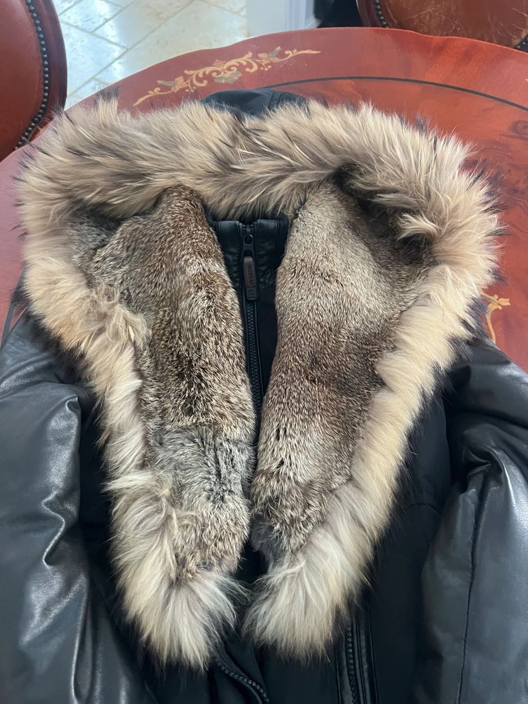Rudsak Black Leather & Fur Hooded Winter Jacket