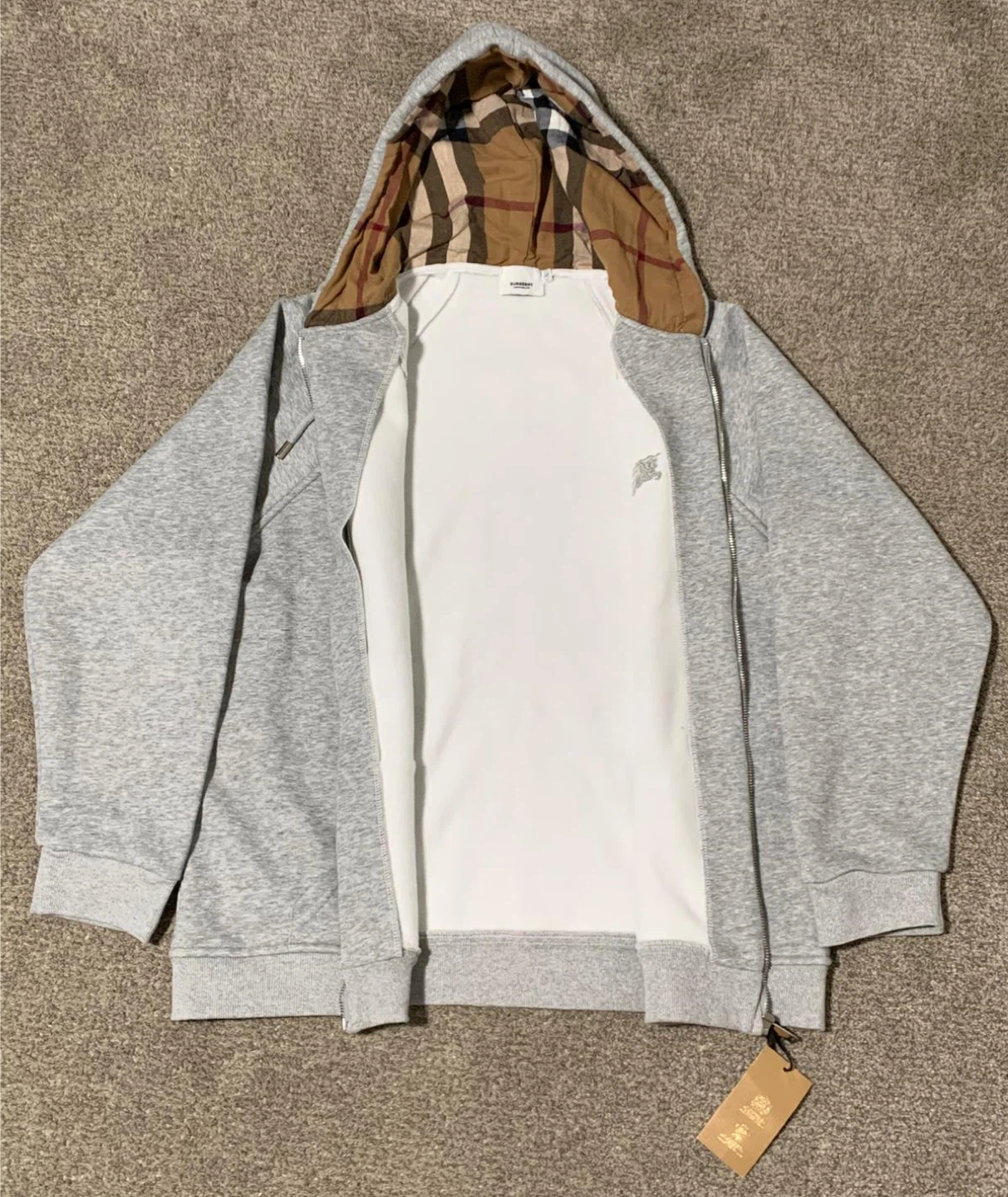 Burberry Grey Zip-Up Hoodie with Check Lining - photo 2