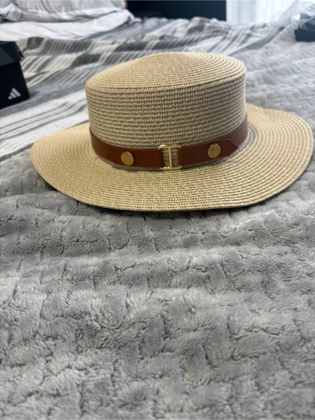 Straw Boater Hat with Brown Band