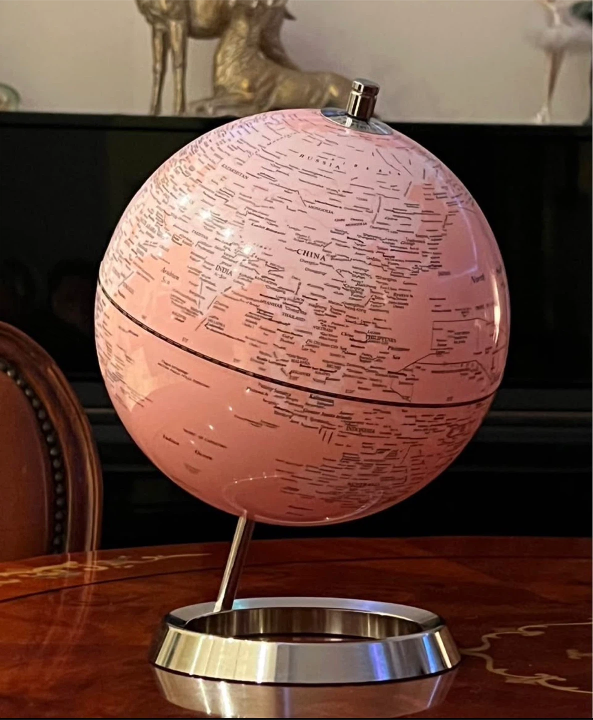 Pink Globe on Metal Stand
