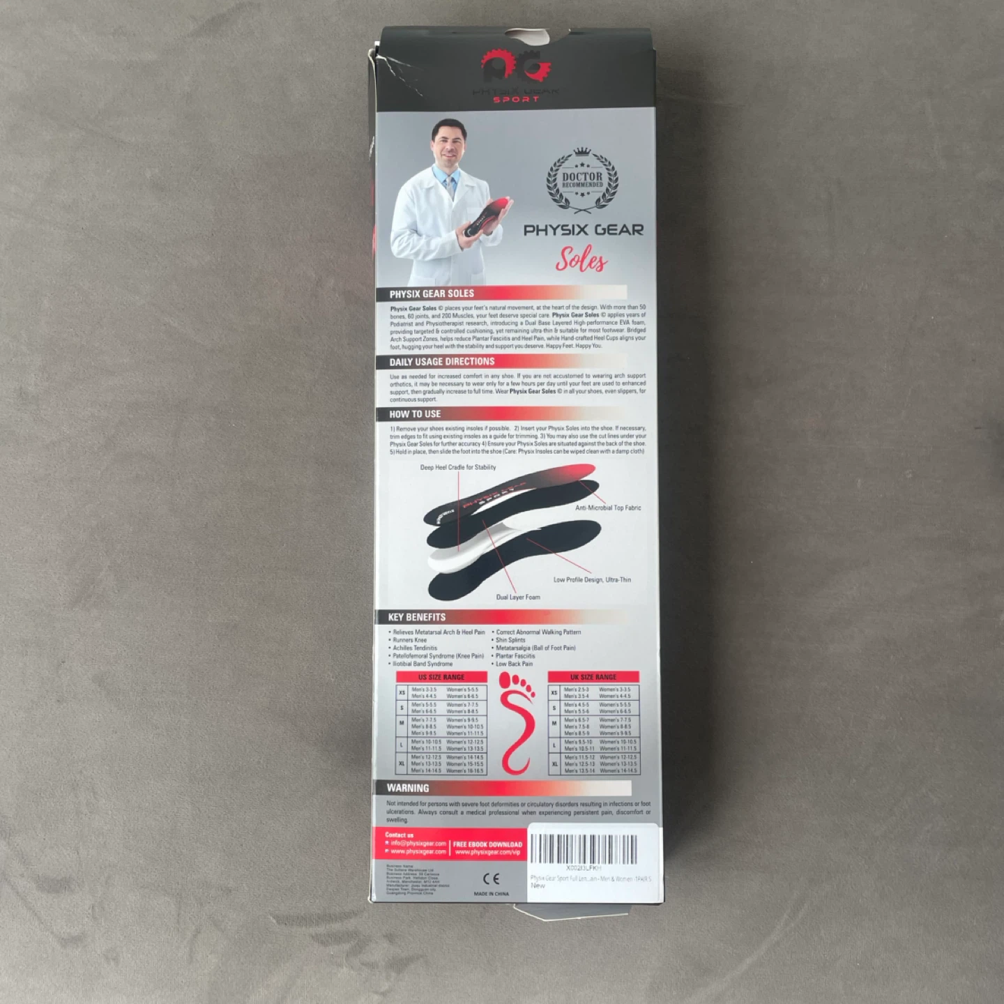 Physix Gear Soles Orthotic Shoe Insoles - Full Length - Small - photo 2
