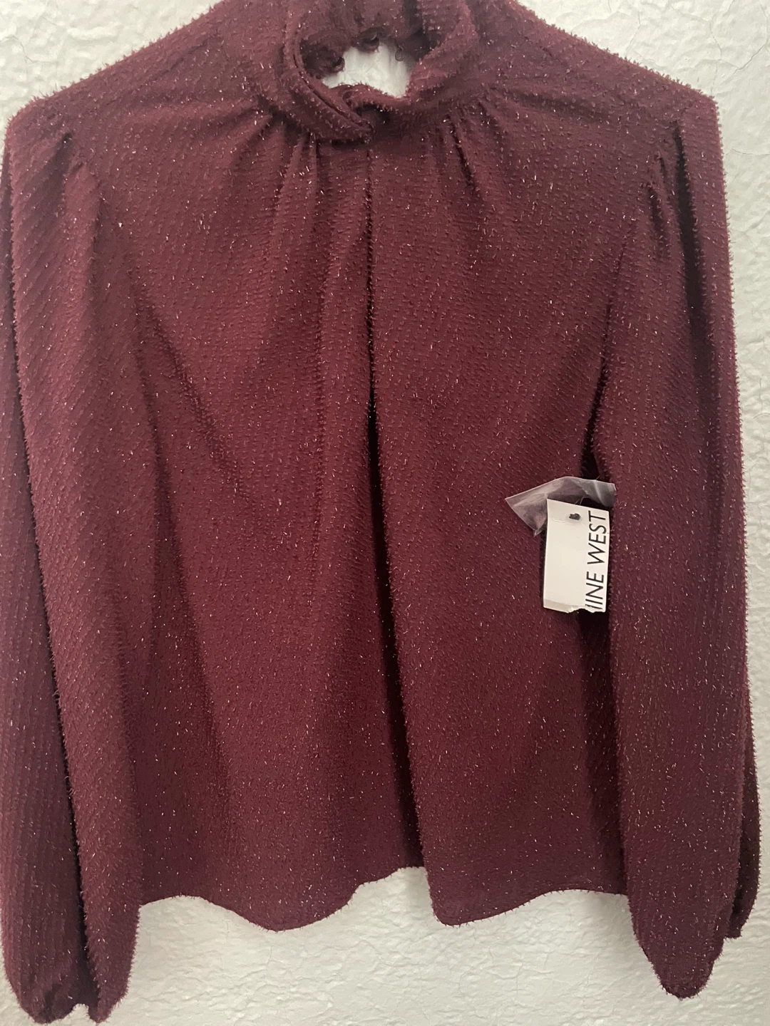 Nine West Women's Burgundy Sparkle Mock Neck Top