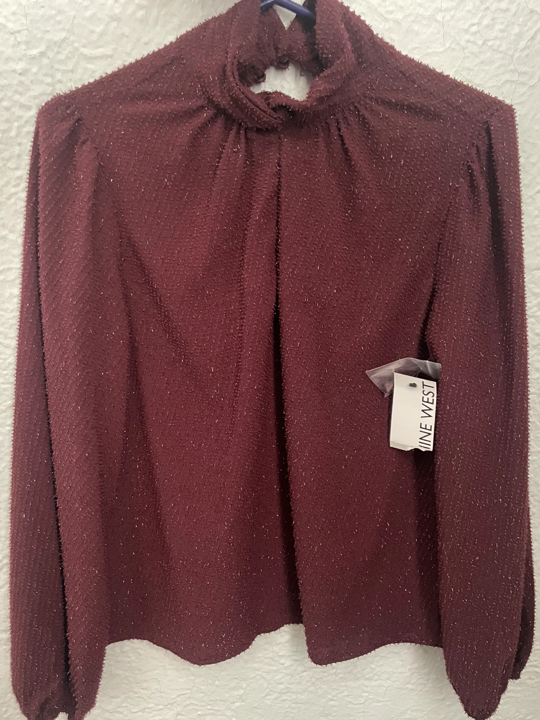 Nine West Women's Burgundy Sparkle Mock Neck Top - photo 2