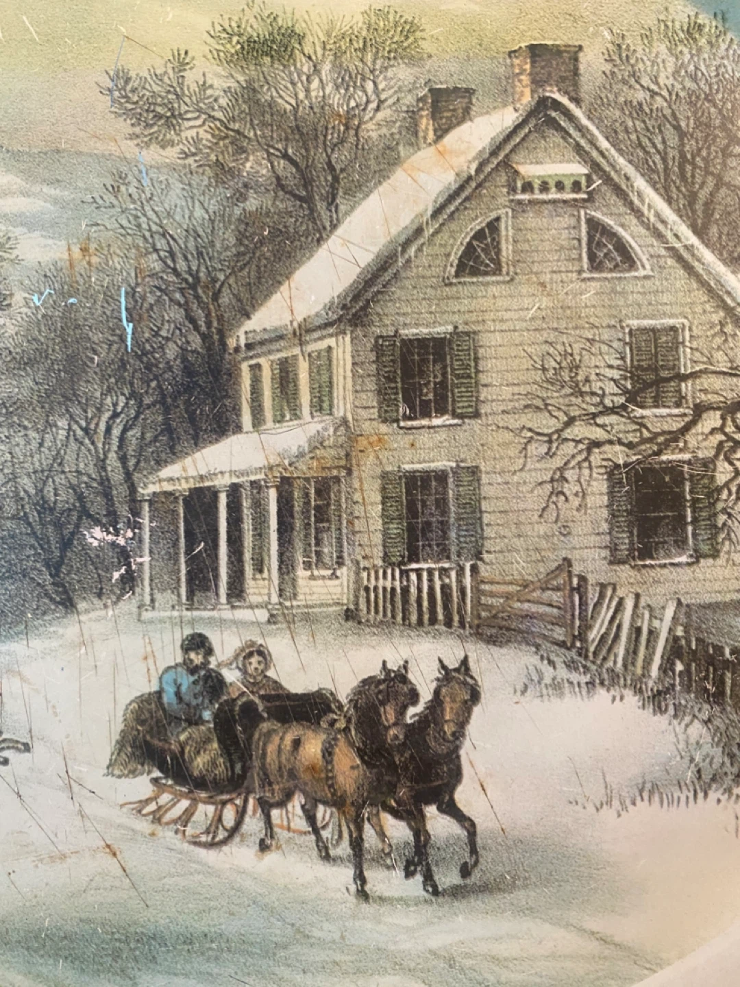 Vintage Oval Tray with Winter Scene Art - photo 2