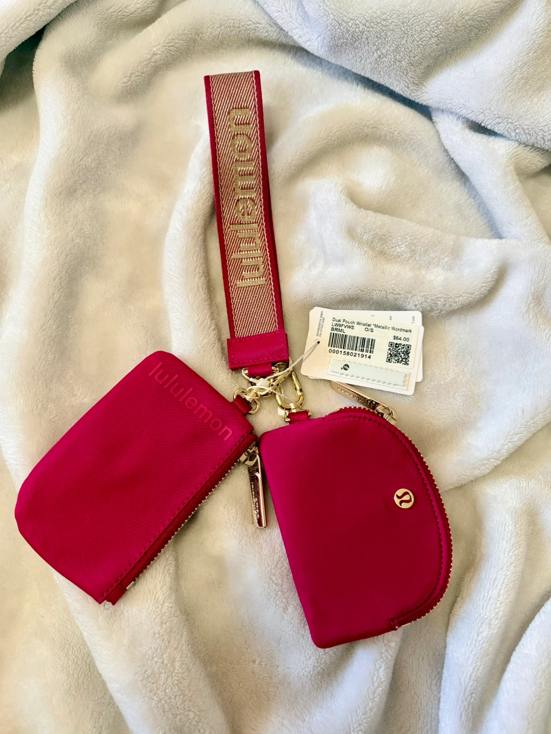 🆕Lululemon Dual Pouch Wristlet Metallic   - Berry Rumble