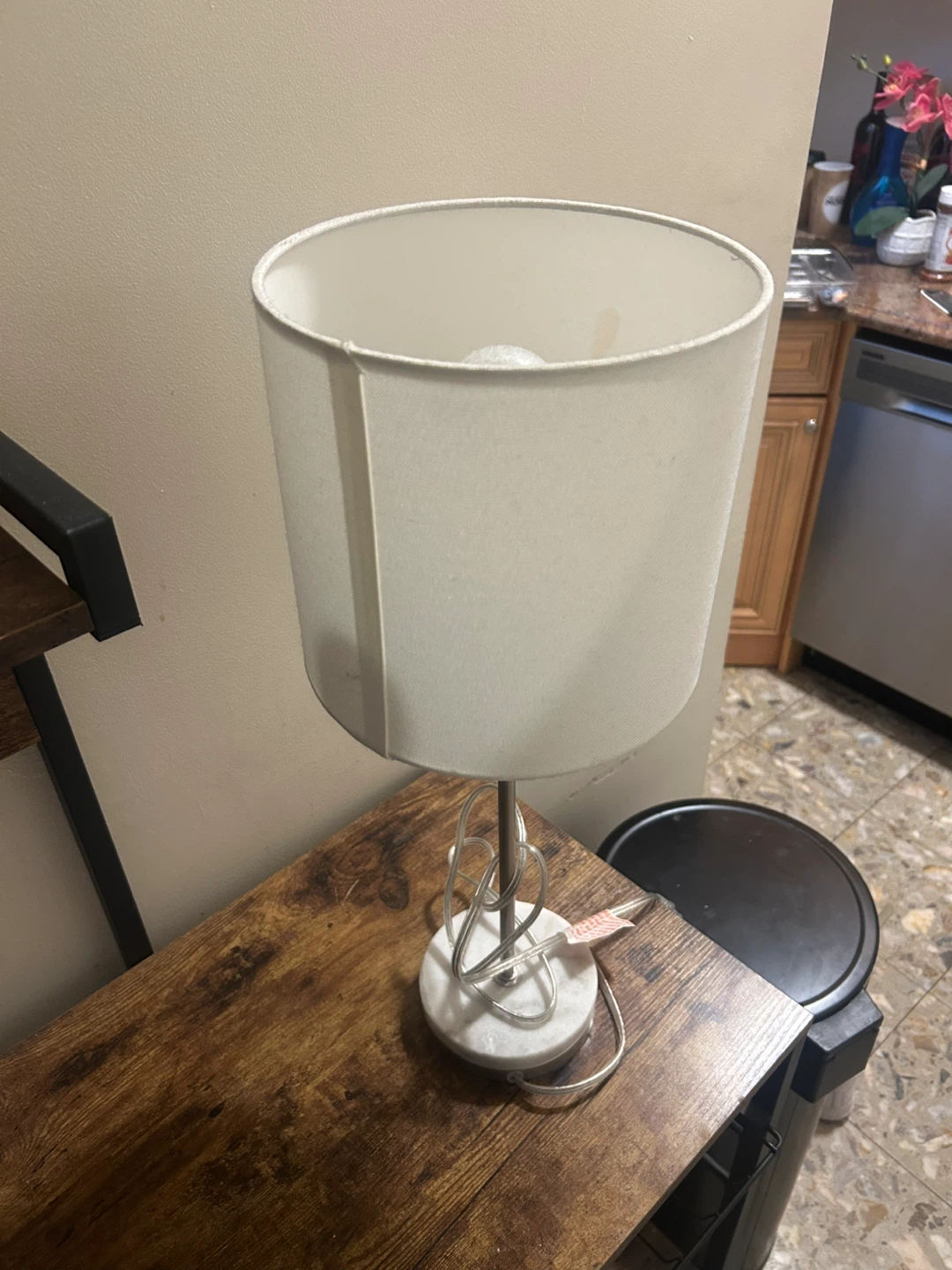 White Table Lamp with Marble Base