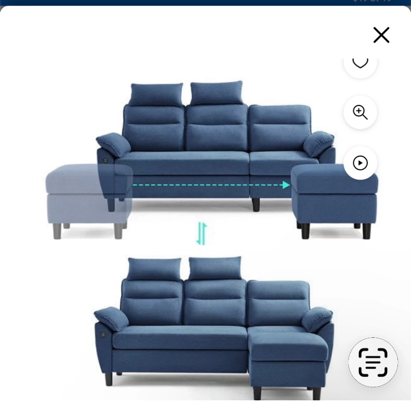 Blue 3-Seater Sofa with two ottomans!