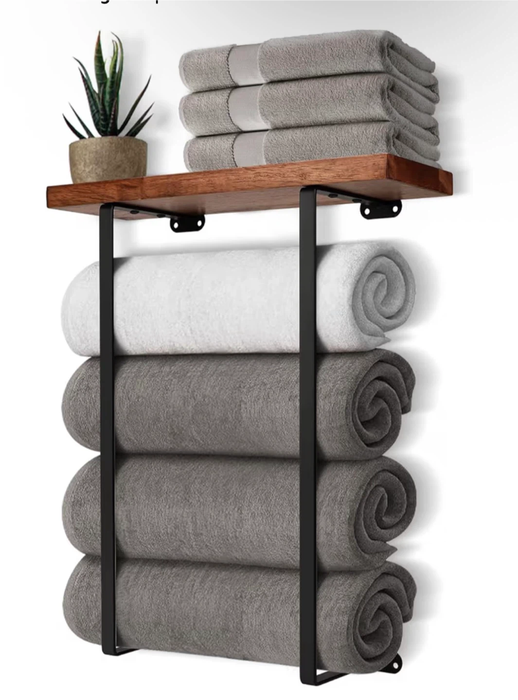 Rustic Wood and Metal Towel Rack with Shelf