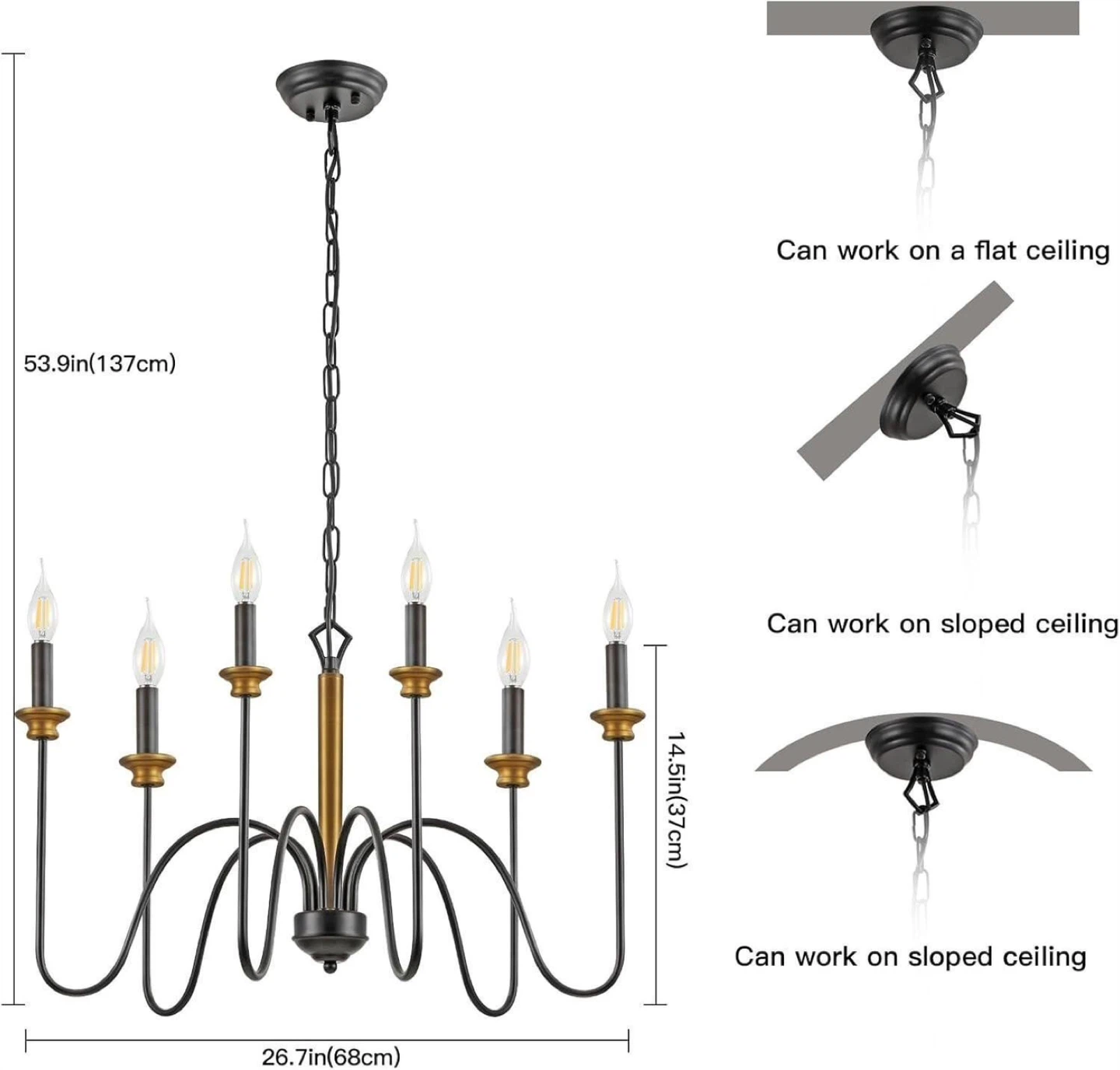 Black and Gold 6-Light Chandelier - photo 3