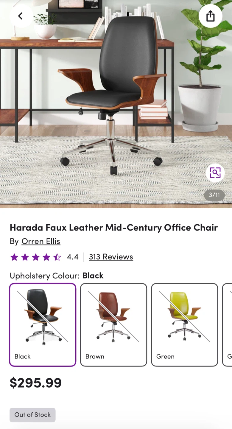 Mid-Century Office Chair - Black w/ wheels - photo 3