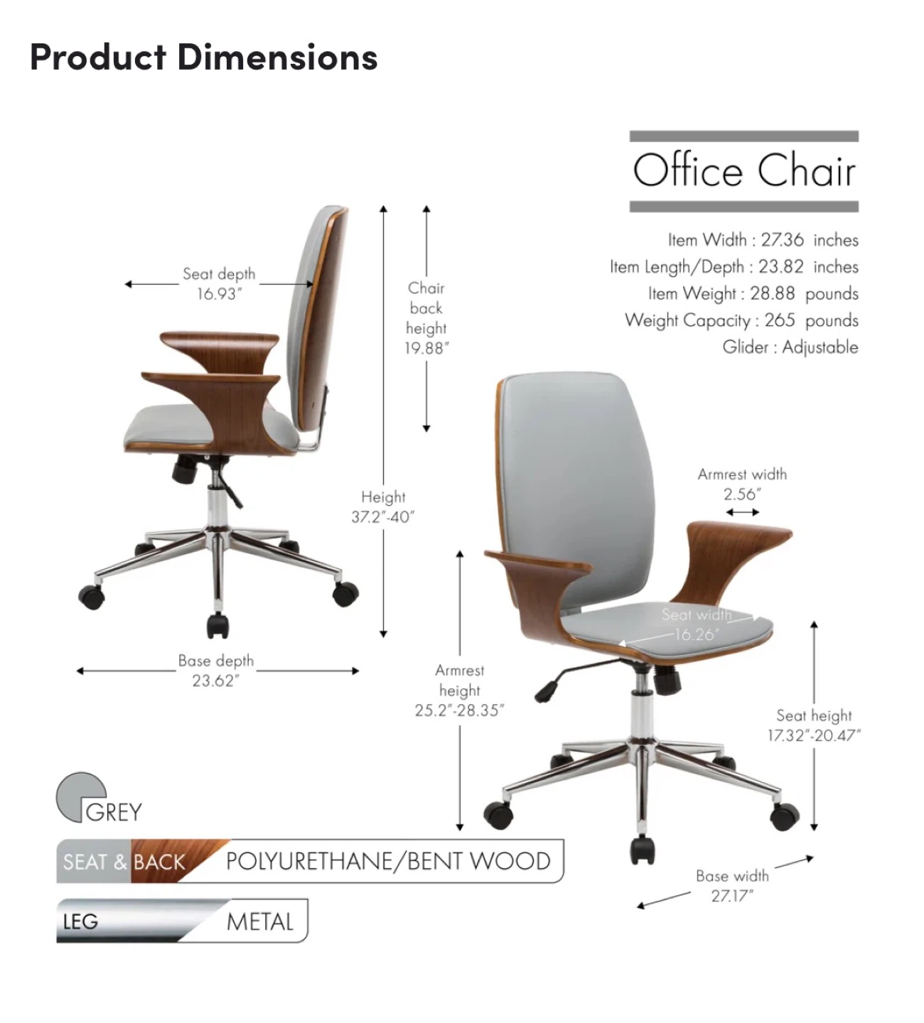 Mid-Century Office Chair - Black w/ wheels - photo 4