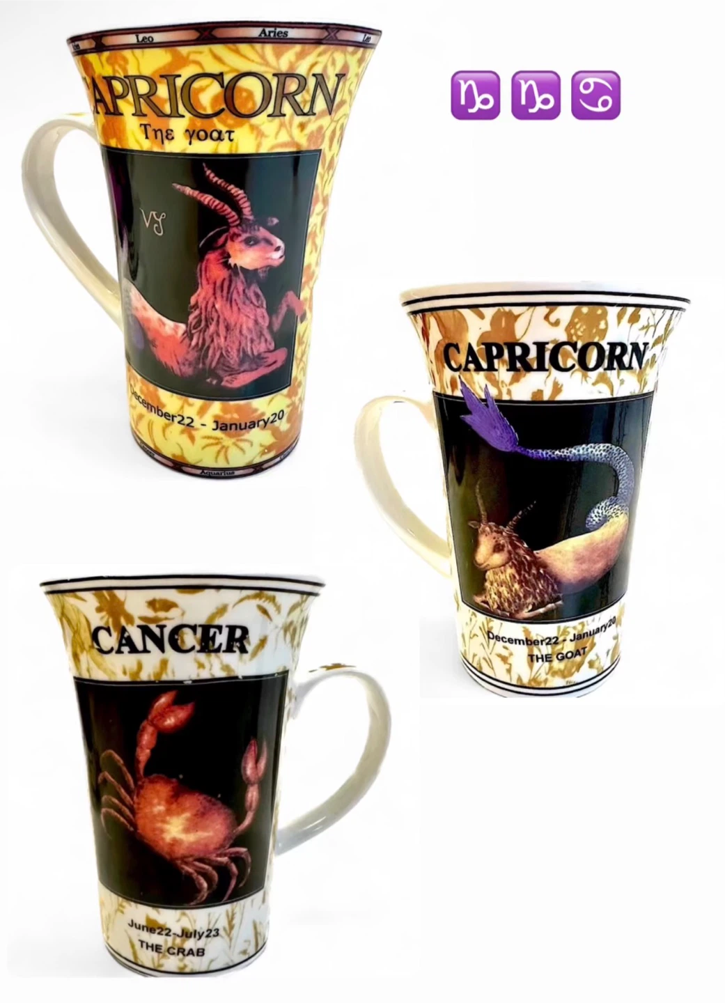Vintage Zodiac Mug Bundle - Capricorn & Cancer