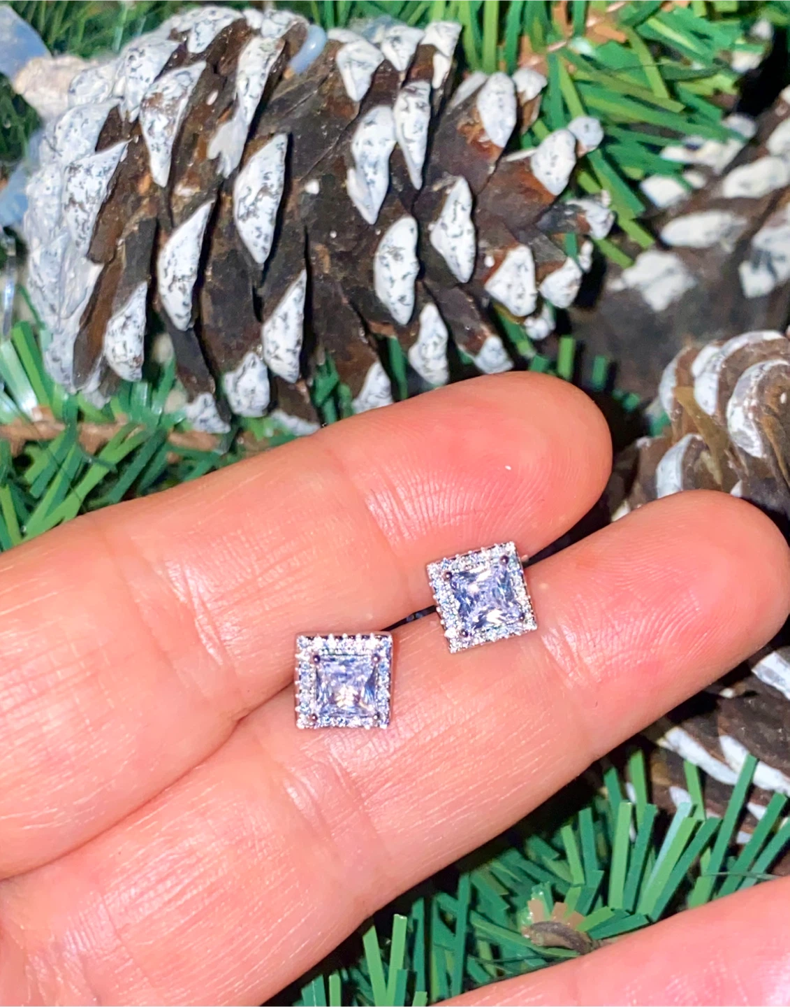 Square Halo Stud  925 Silver Earrings - photo 3