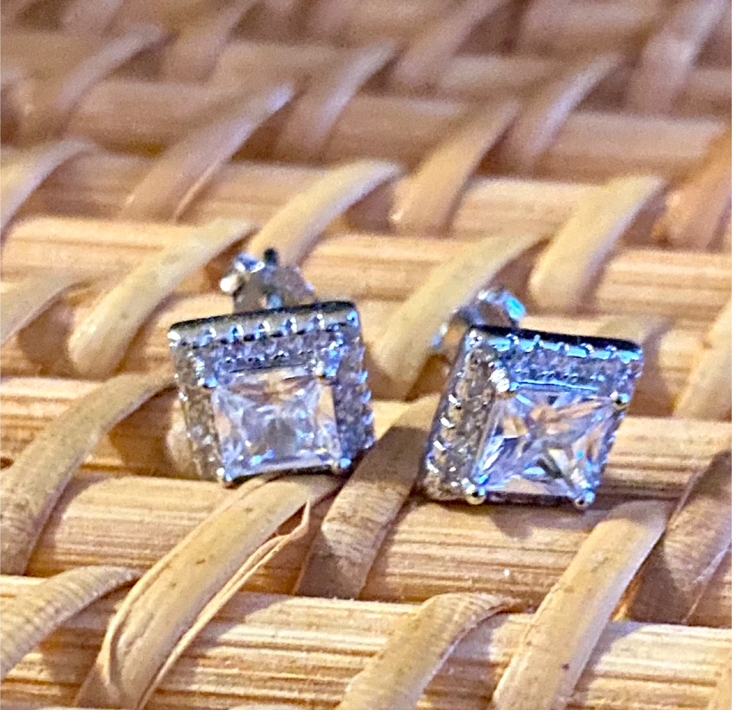 Square Halo Stud  925 Silver Earrings - photo 5