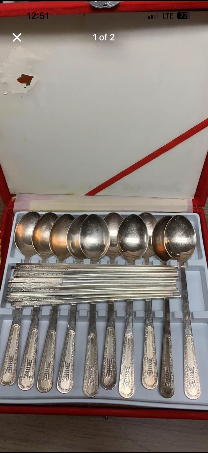 Silver Plated Spoon and chopsticks Set in red Box