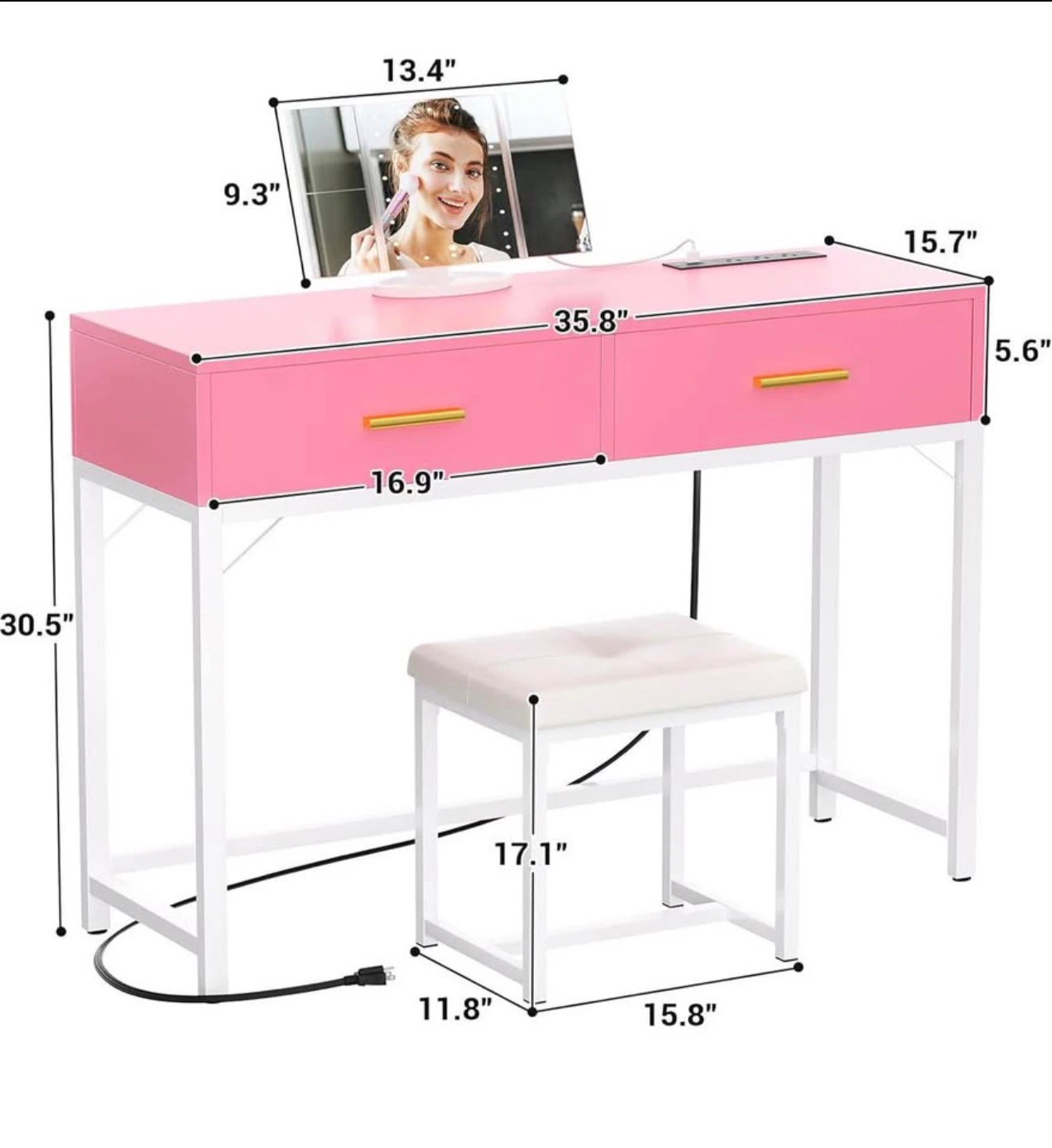 Cyclisgio Vanity Desk with Mirror and Stool - photo 2