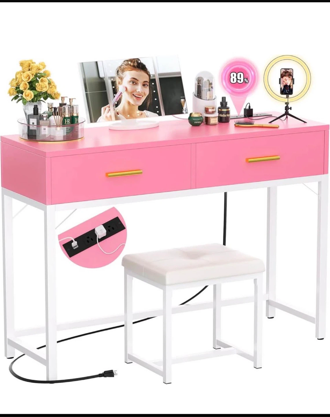 Cyclisgio Vanity Desk with Mirror and Stool