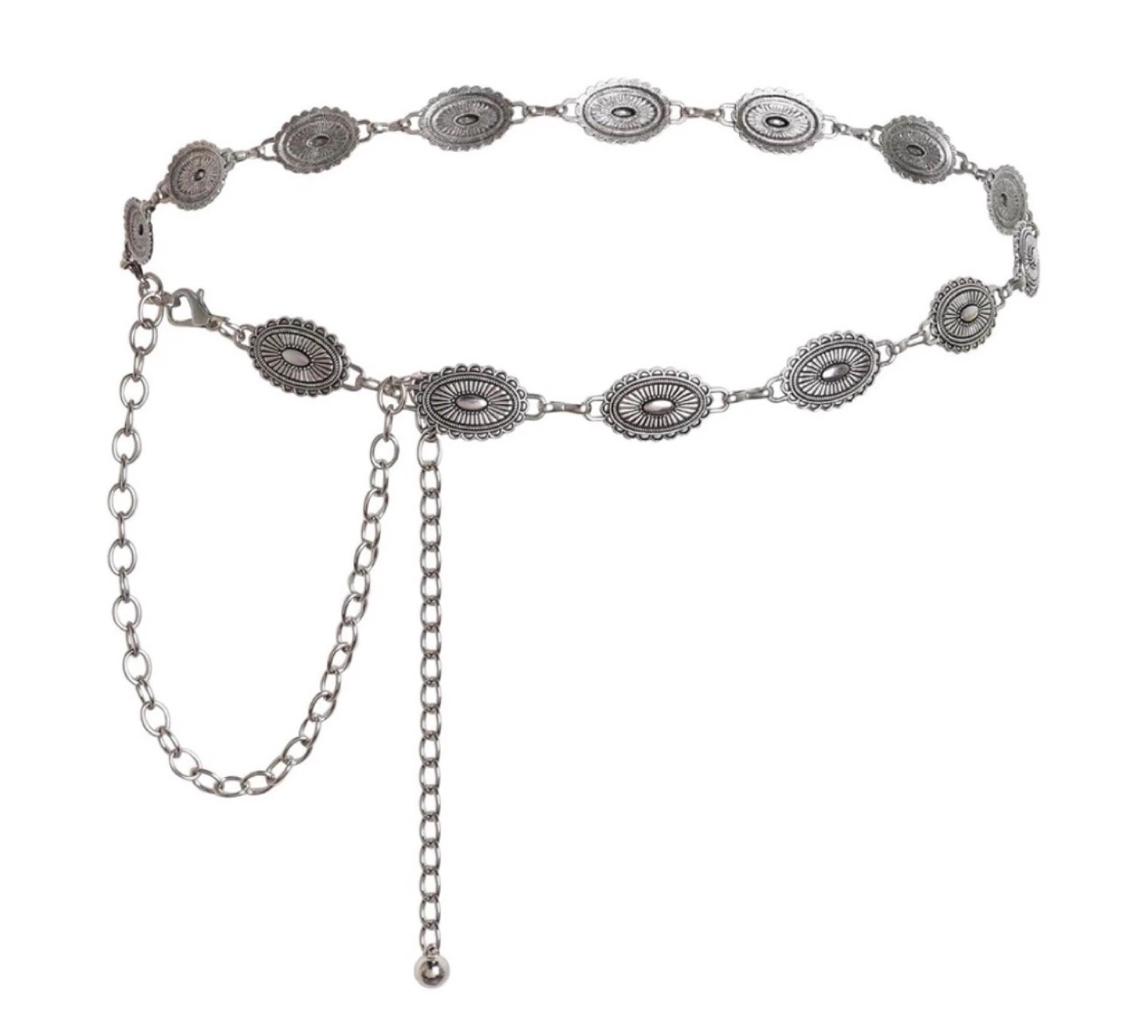 BNWT! Western Oval Concho Silver Metal Waist Chain Belt