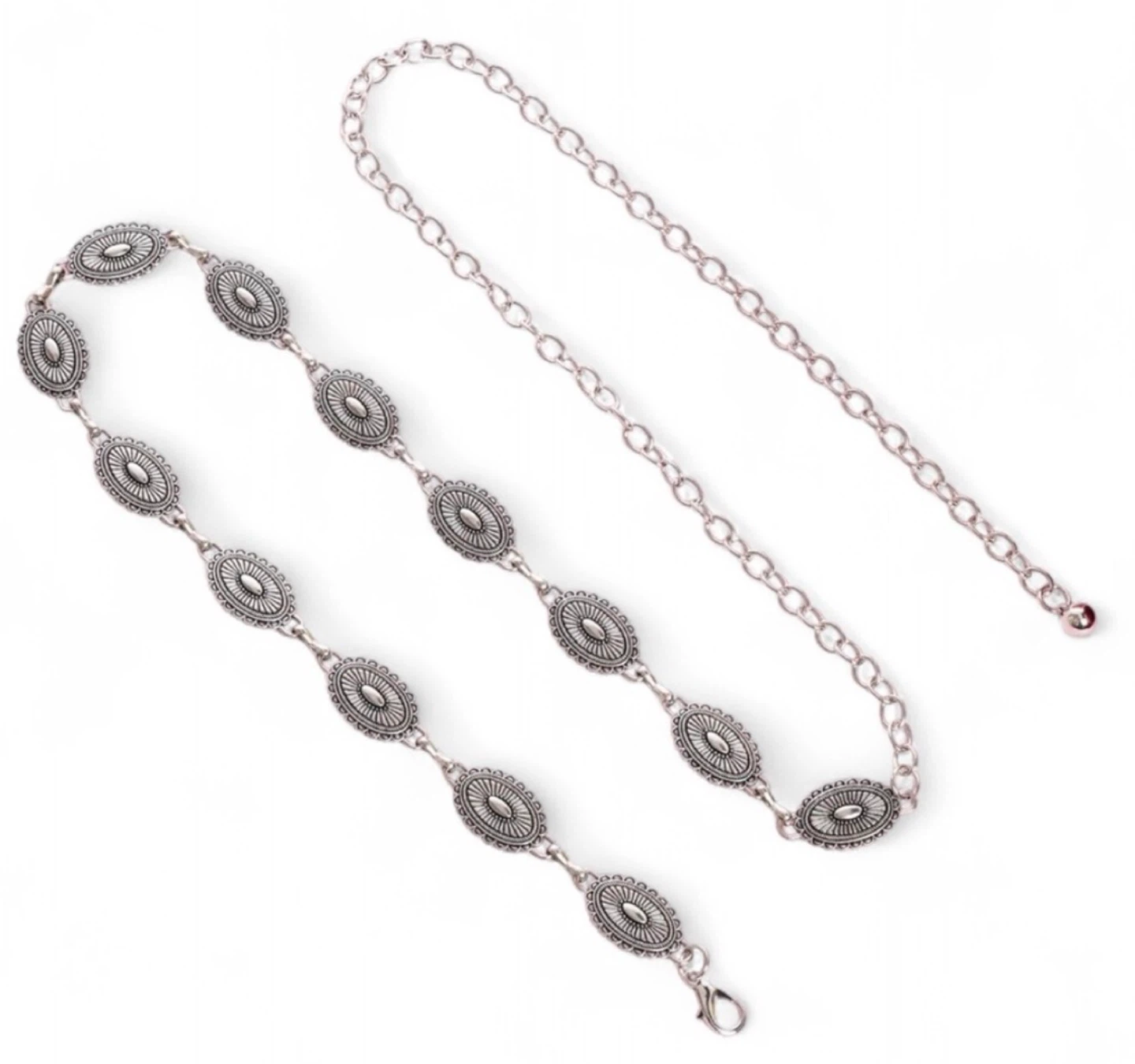 BNWT! Western Oval Concho Silver Metal Waist Chain Belt - photo 5