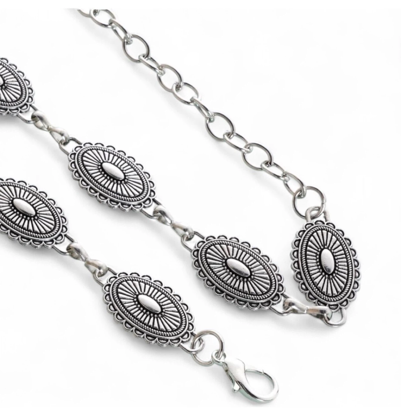 BNWT! Western Oval Concho Silver Metal Waist Chain Belt - photo 2