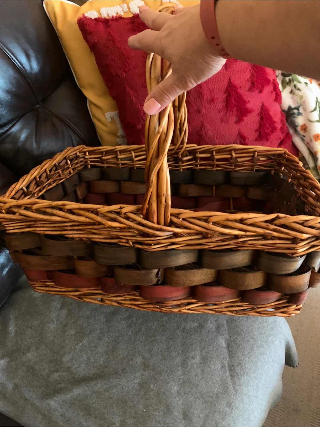 Large Woven Wicker Storage Basket with Handle - photo 2