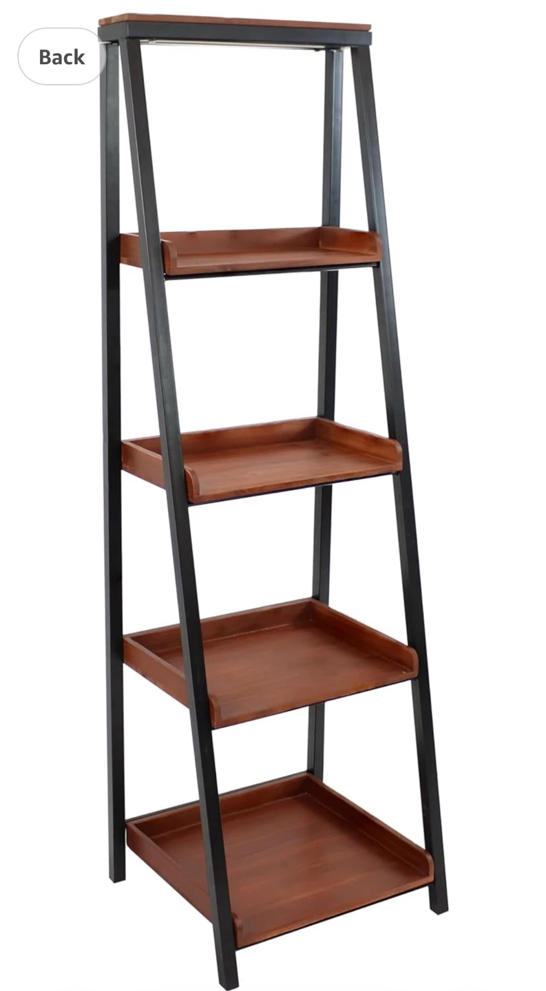 4-Tier Ladder Bookshelf - Acacia Wood and Powder-Coated Steel