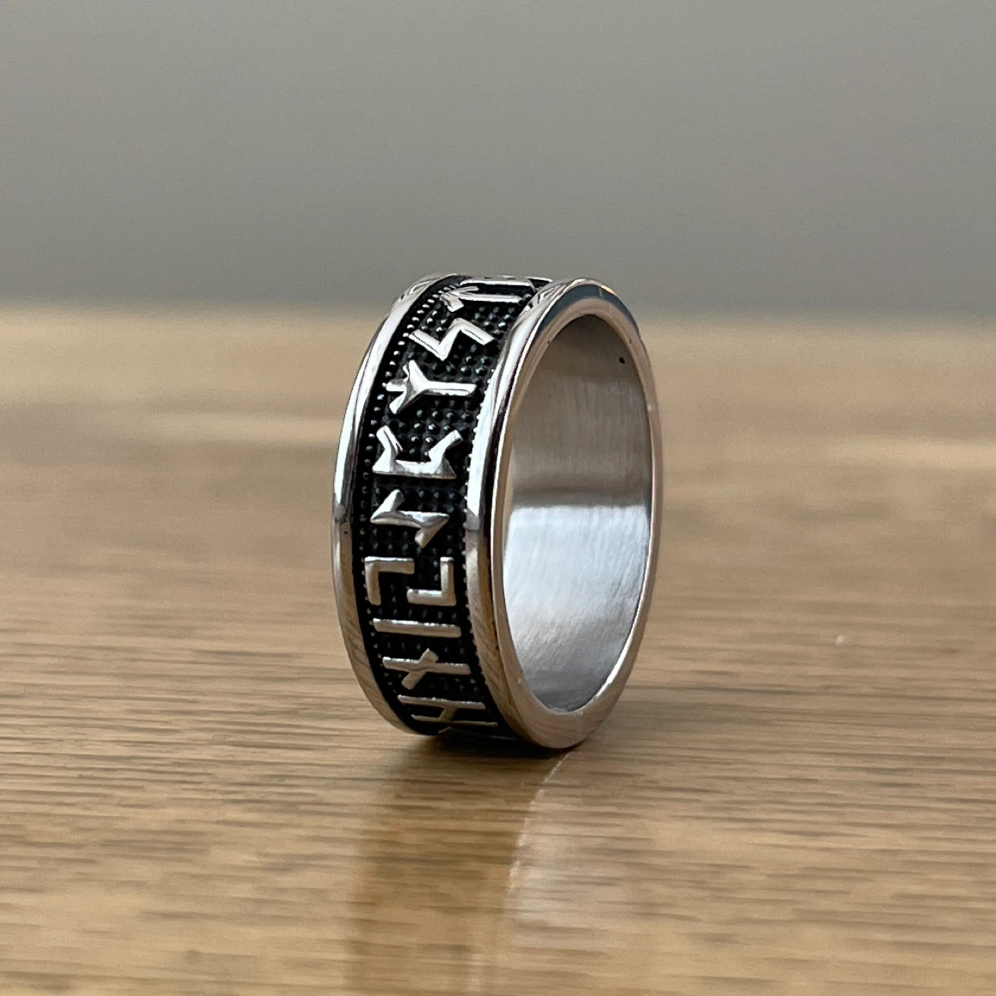 Viking Runes stainless steel ring (size 8)