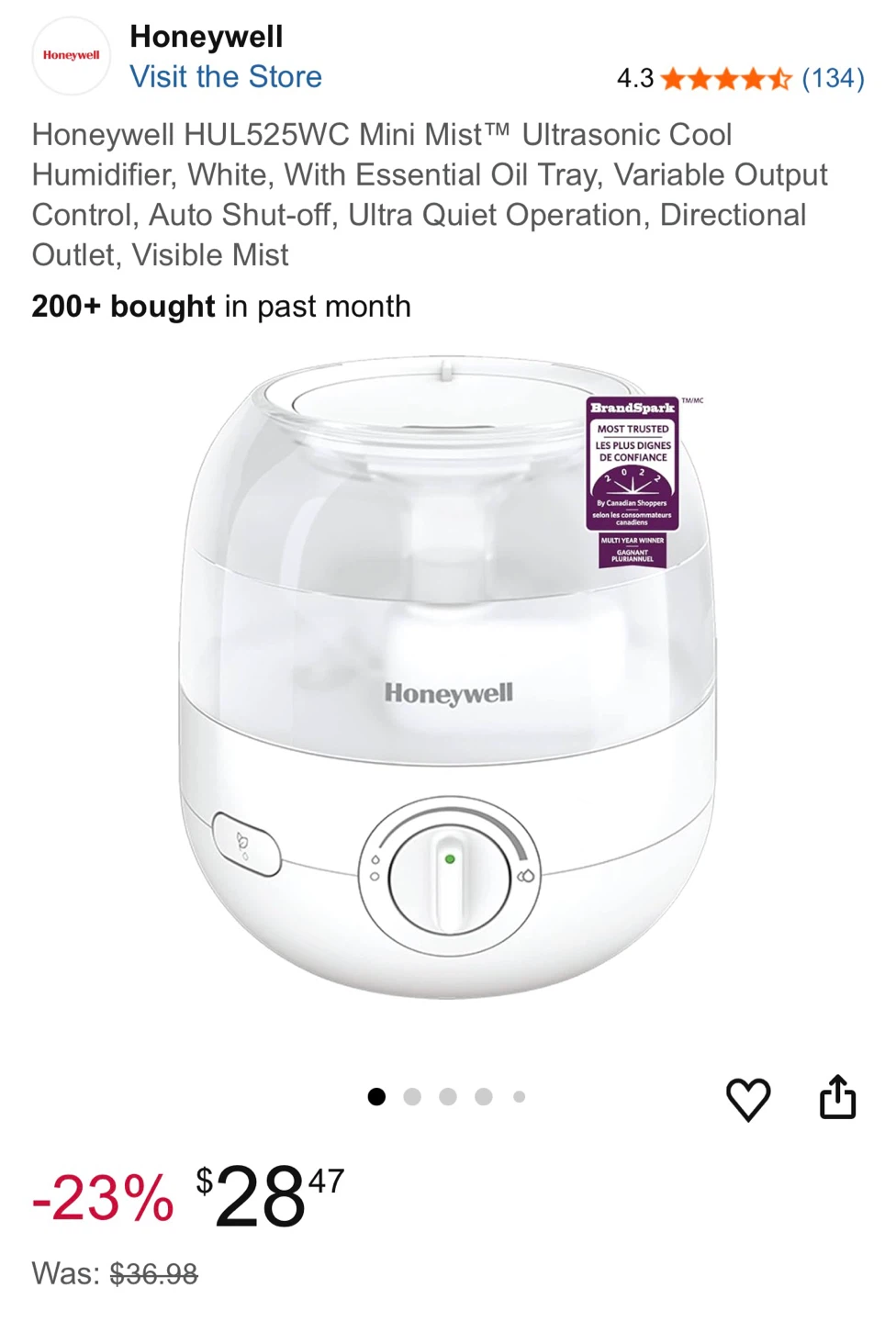 Honeywell HUL525WC Mini Mist Cool Humidifier