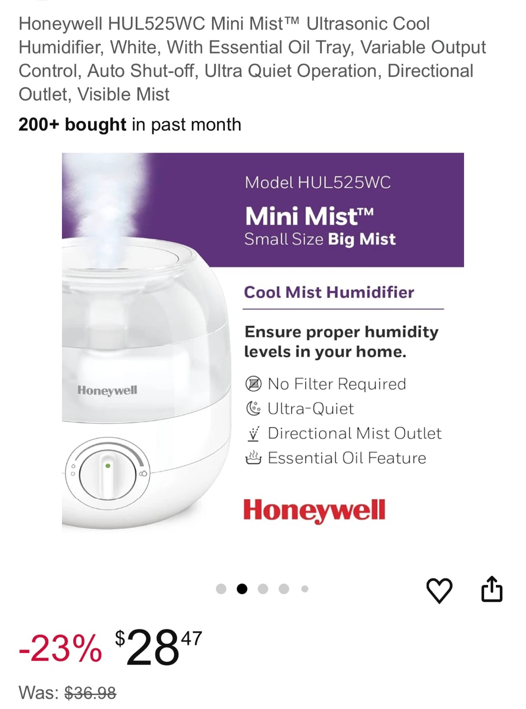 Honeywell HUL525WC Mini Mist Cool Humidifier - photo 2