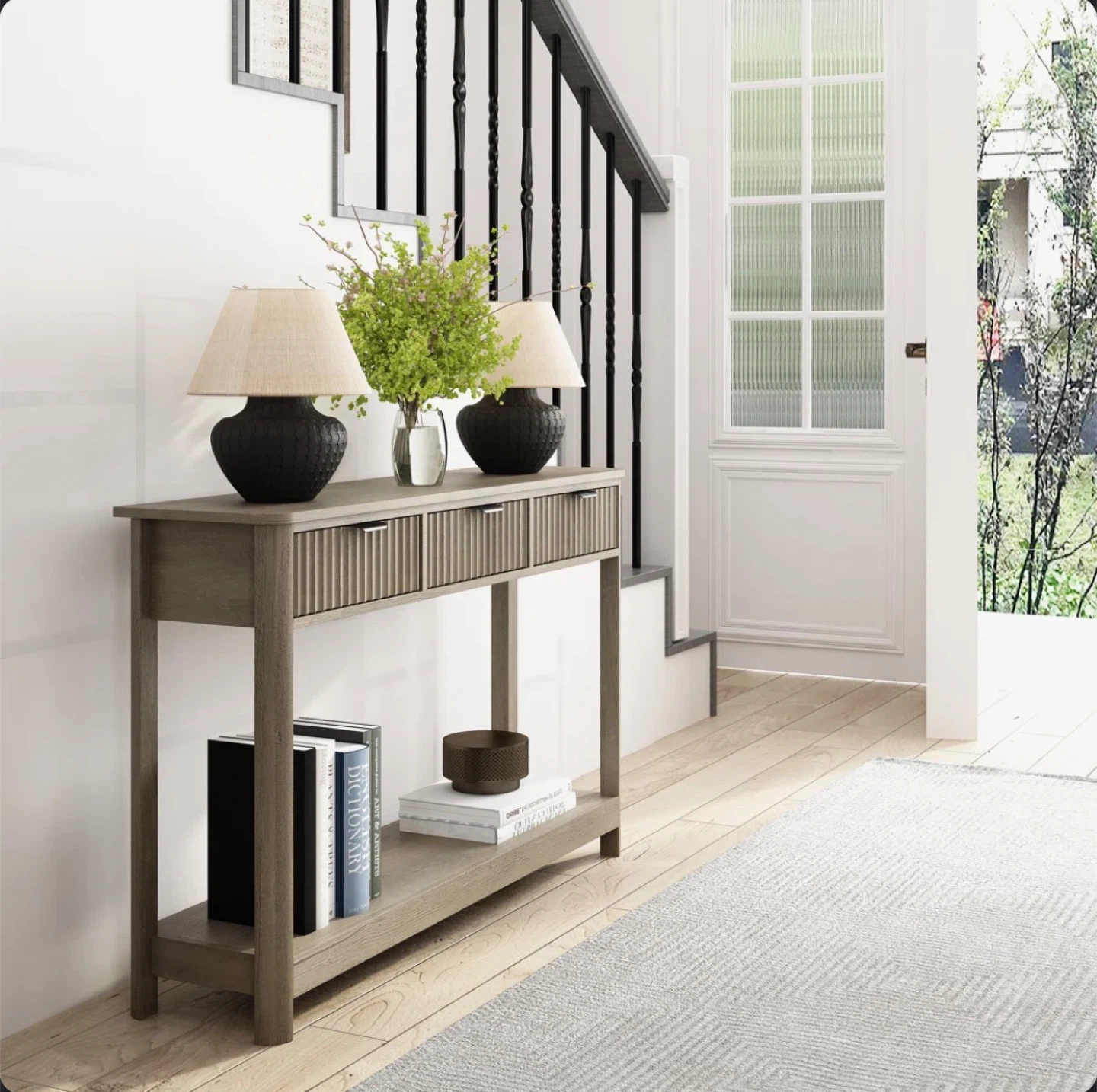 Grey Wood Console Table with 3 Drawers - photo 5