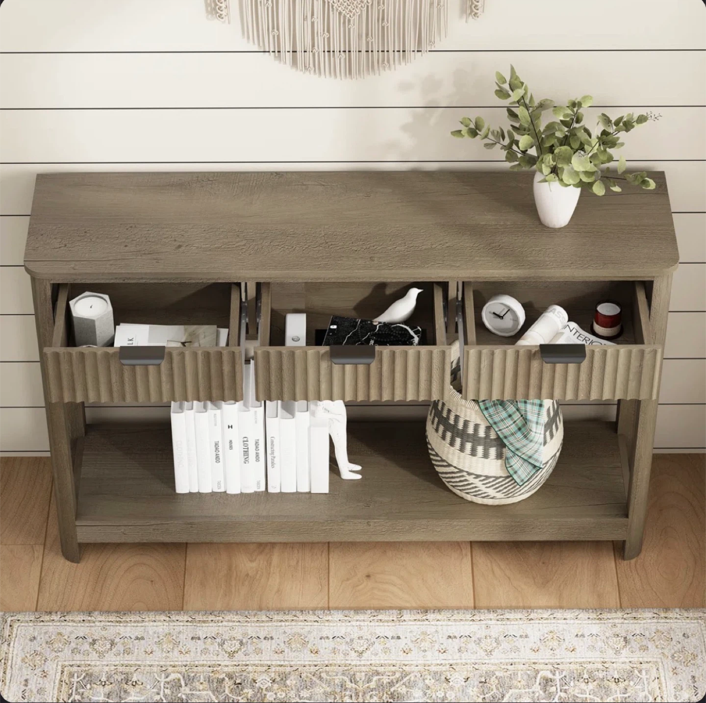 Grey Wood Console Table with 3 Drawers - photo 4