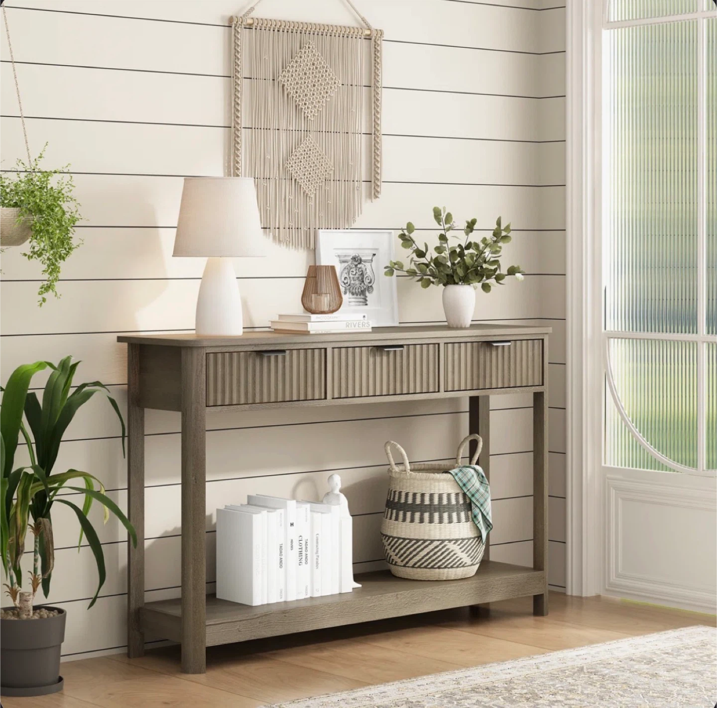 Grey Wood Console Table with 3 Drawers - photo 2