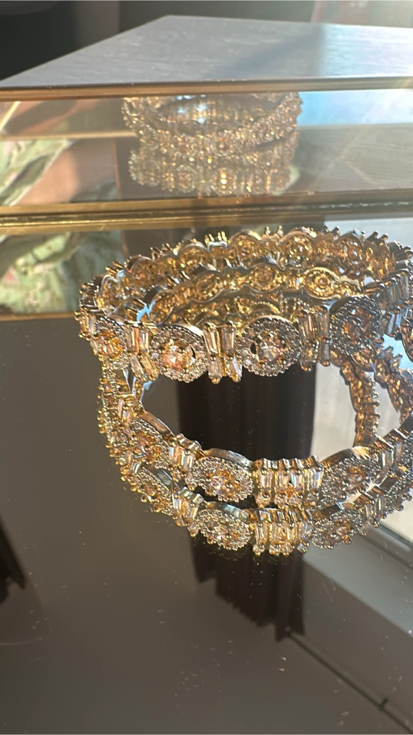 Gold Tone CZ Bangle Set